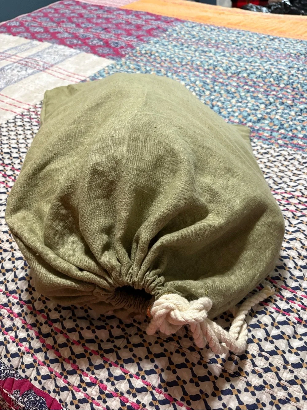 Olive Green Linen Button Pouch Duvet King